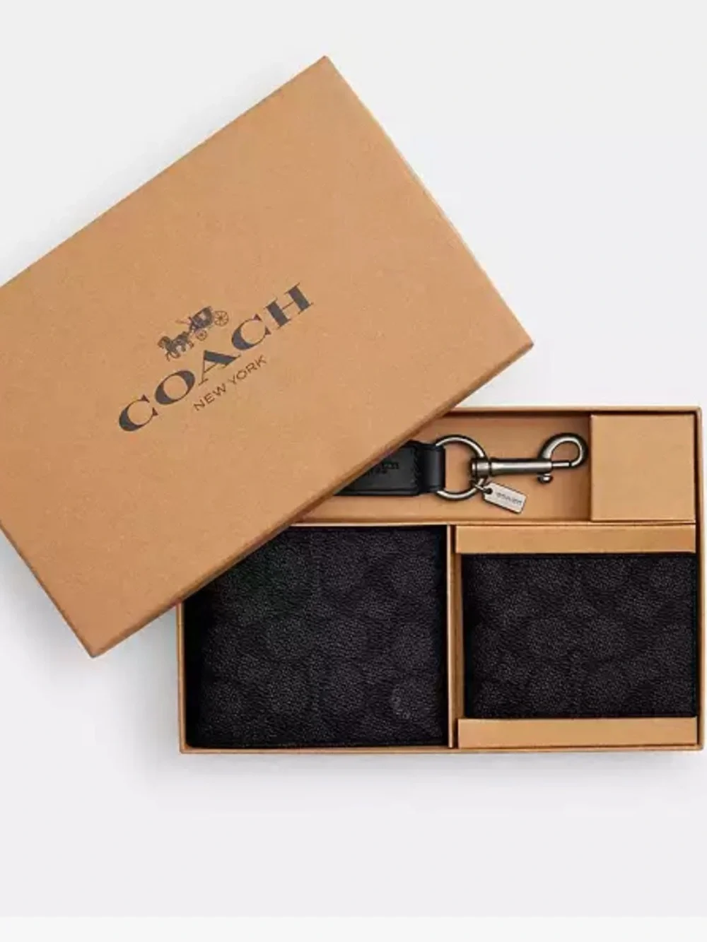 Coach Black Signature Canvas Key & Card Holder Gift Set